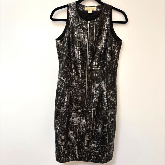 MICHAEL Michael Kors Dresses & Skirts - Michael‎ Kors Zip Front Dress Metallic Print Black Silver Sleeveless